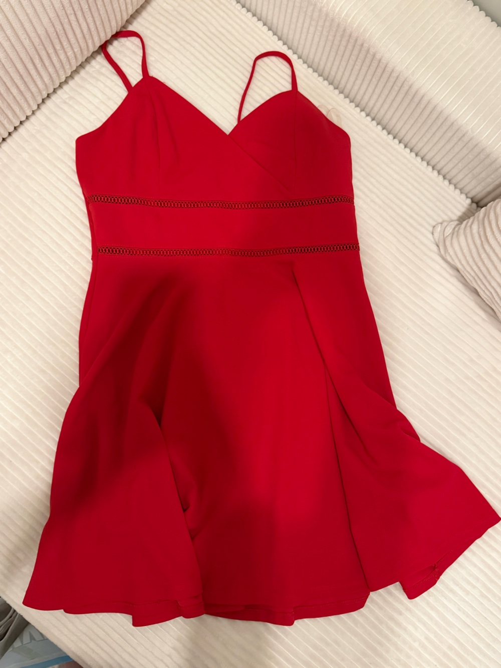 Altar’d State Red Spaghetti Strap Fit & Flare Mini Dress XL Crochet Trim